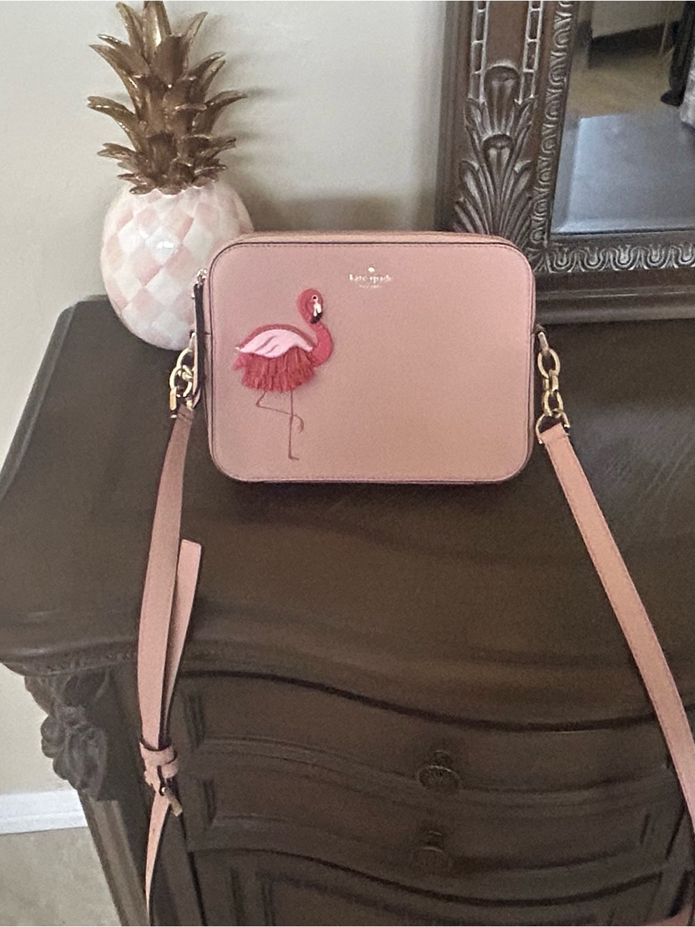 kate spade blush pink flamingo crossbody bag